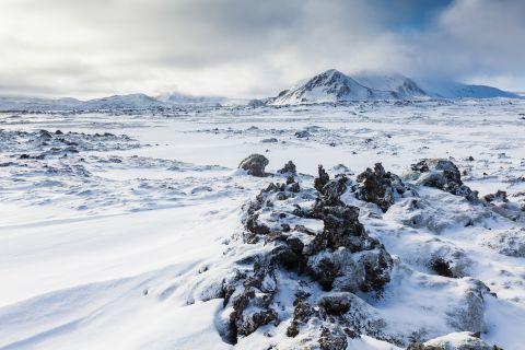 Lavafield covered in snow